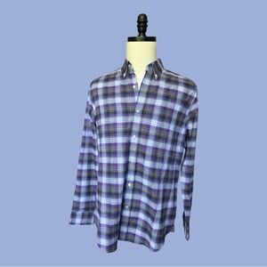 J. McLaughlin Carnegie cotton long sleeve button down shirt gray eggplant plaid